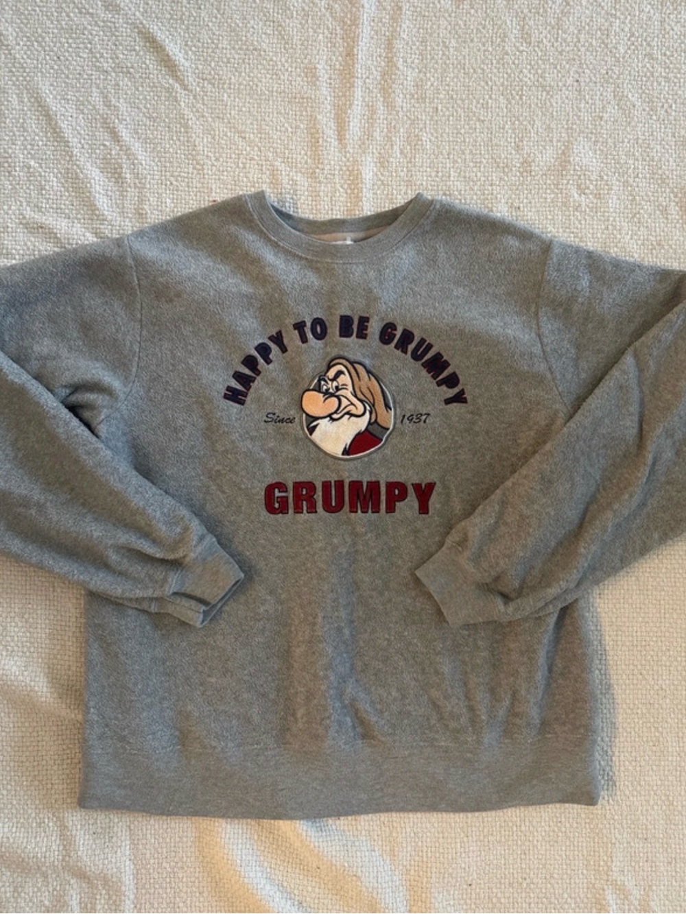 Disney Grumpy Graphic Crewneck Sweatshirt - Gray & Burgundy